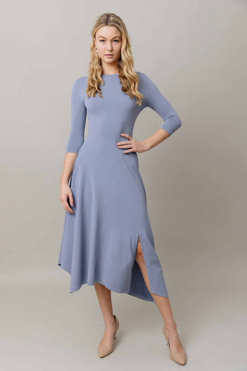 Asymmetrical Knit Midi Dress in Slate Blue