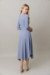 Asymmetrical Knit Midi Dress in Slate Blue