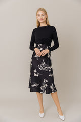 Printed Slip Dress in Black/White Floral