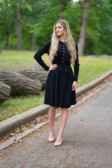 Ribbed Knit Button Down Dress in Black
