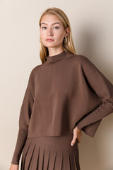 Mock Neck Dolman Sleeve Sweater in Truffle