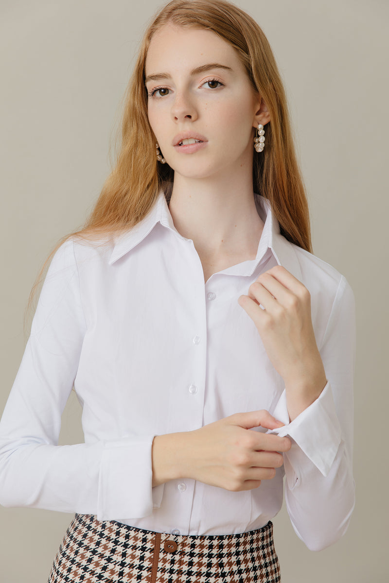 Cotton Blouse with Stretch Jersey Sleeves