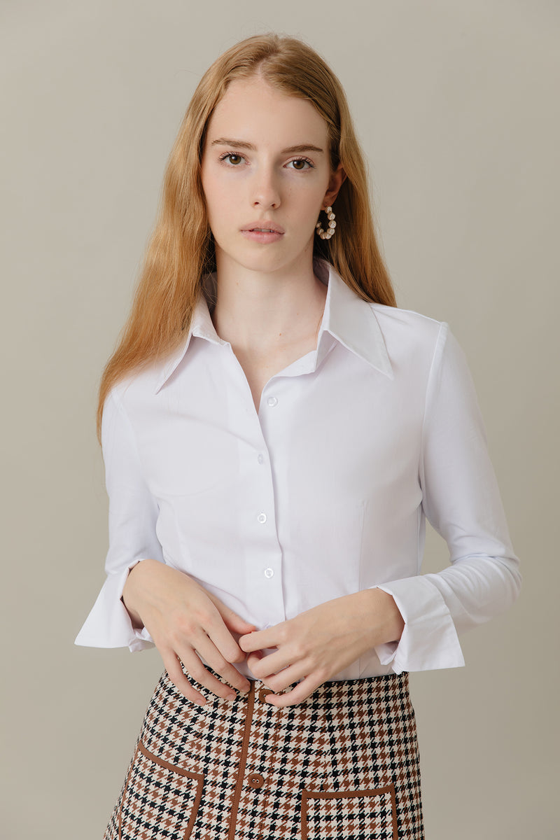 Cotton Blouse with Stretch Jersey Sleeves