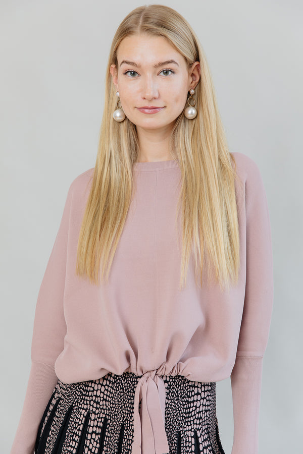 Drawstring Dolman Sleeve Sweater in Dusty Rose