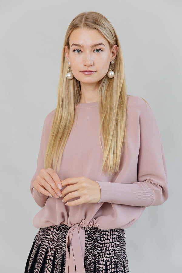 Drawstring Dolman Sleeve Sweater in Dusty Rose
