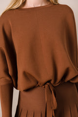 Drawstring Dolman Sleeve Sweater in Caramel
