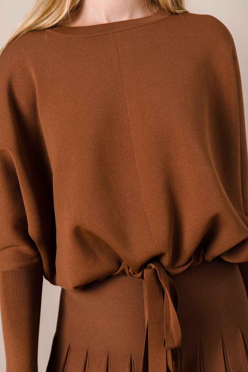 Drawstring Dolman Sleeve Sweater in Caramel