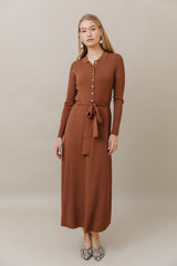 Knit Button Down Maxi Dress in Caramel