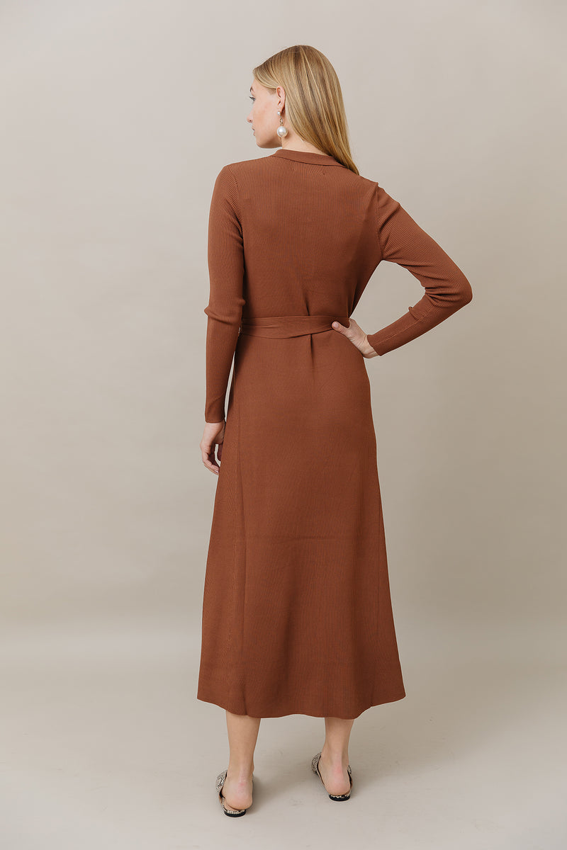 Knit Button Down Maxi Dress in Caramel