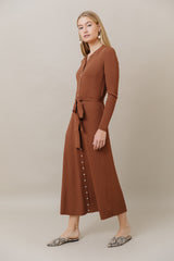 Knit Button Down Maxi Dress in Caramel