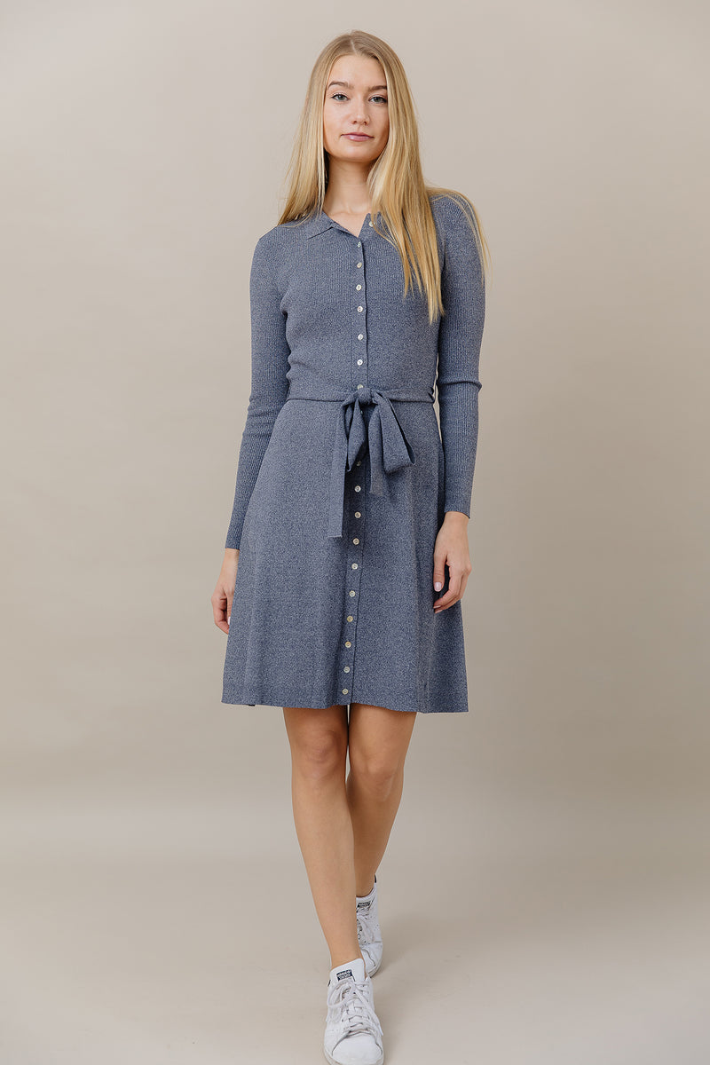 Ribbed Knit Button Down Dress in Denim