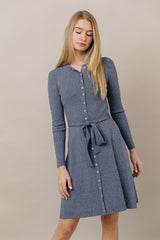Ribbed Knit Button Down Dress in Denim