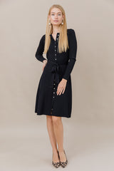 Ribbed Knit Button Down Dress in Black
