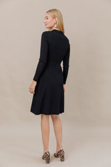 Ribbed Knit Button Down Dress in Black