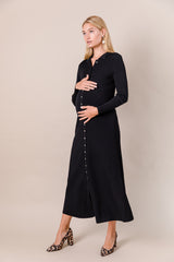 Knit Button Down Maxi Dress in Black