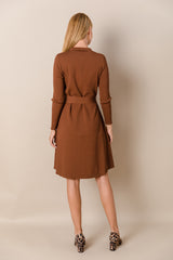 Ribbed Knit Button Down Dress in Caramel