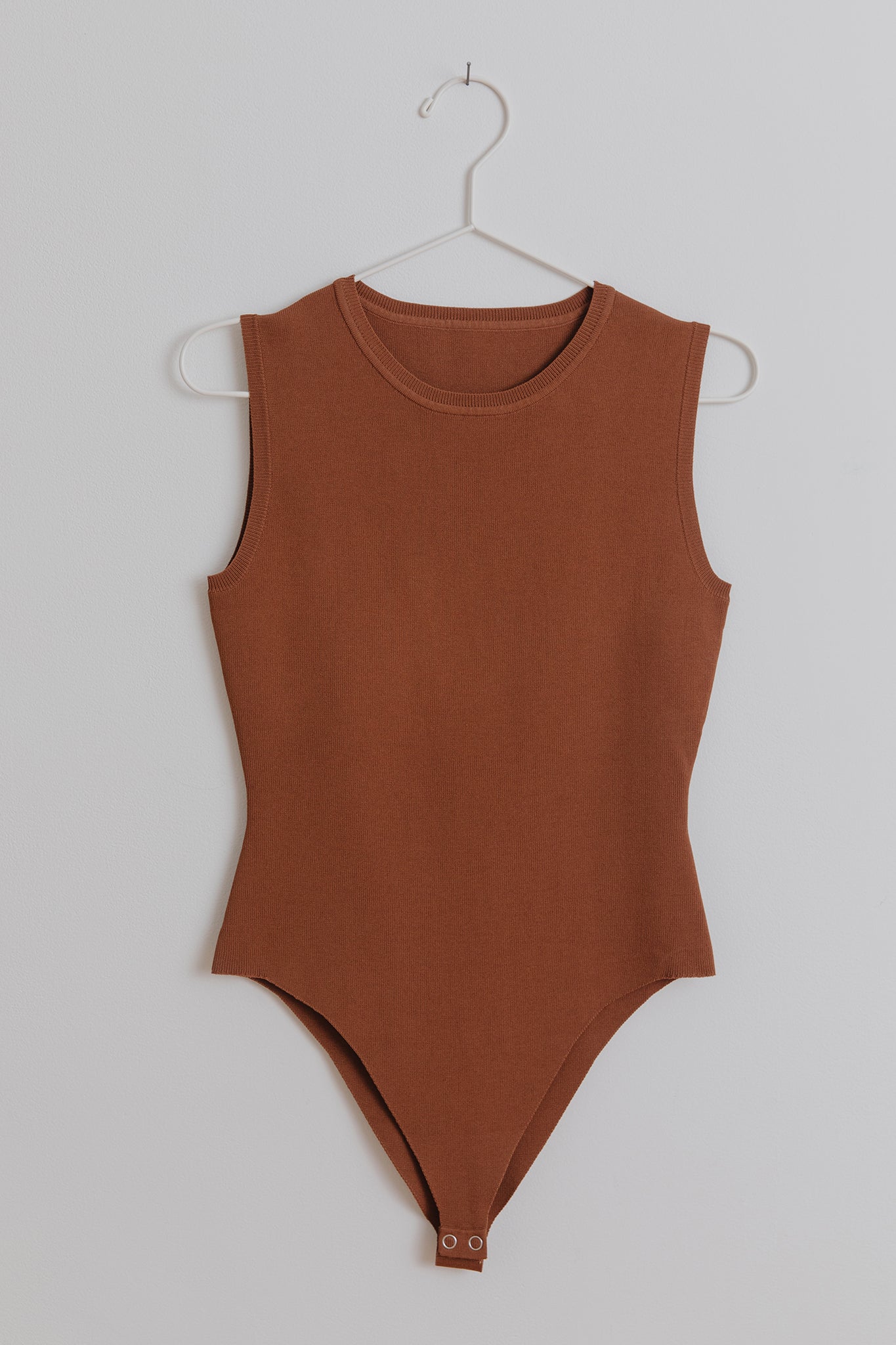 Knit Sleeveless Bodysuit in Caramel