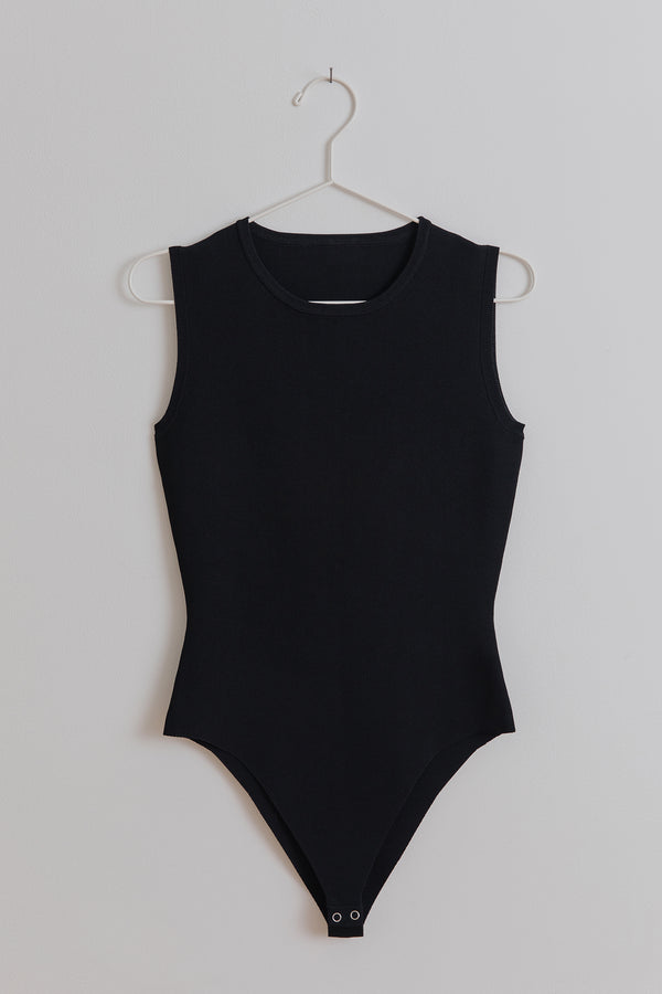 Knit Sleeveless Bodysuit in Black