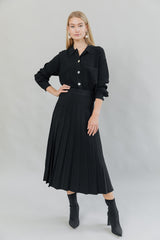 Ribbed Knit Loose Fit Blouse in Black