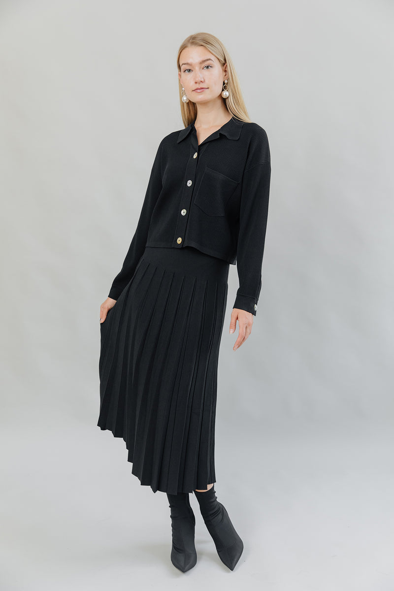 Ribbed Knit Loose Fit Blouse in Black