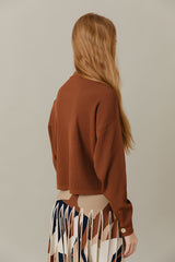 Ribbed Knit Loose Fit Blouse in Caramel