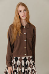 Ribbed Knit Loose Fit Blouse in Truffle