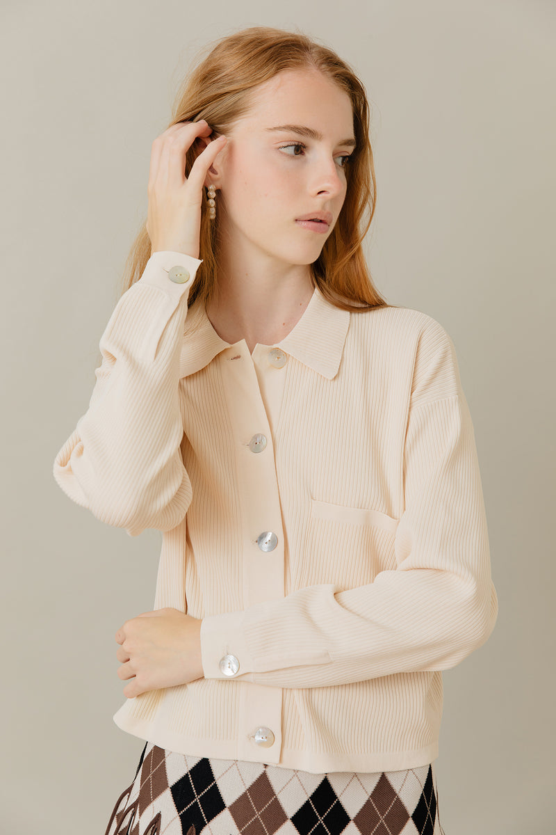 Ribbed Knit Loose Fit Blouse in Vanilla