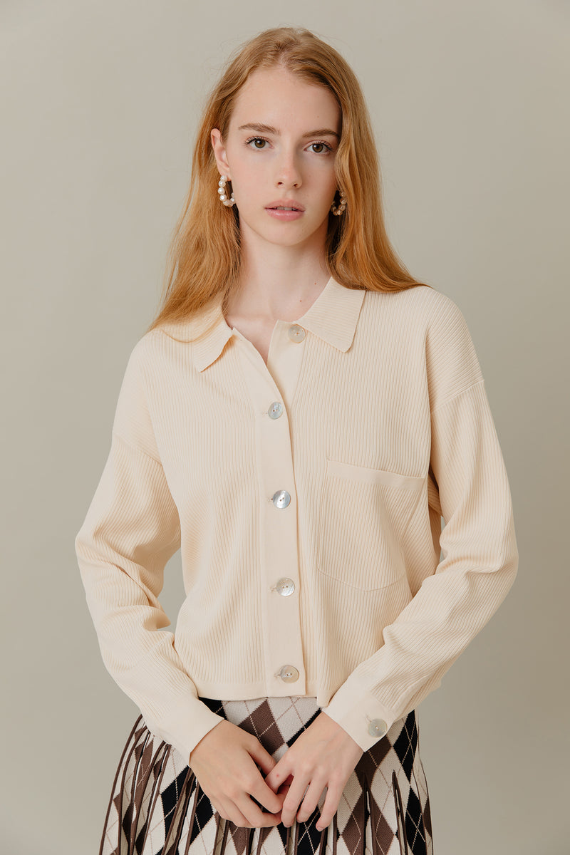 Ribbed Knit Loose Fit Blouse in Vanilla