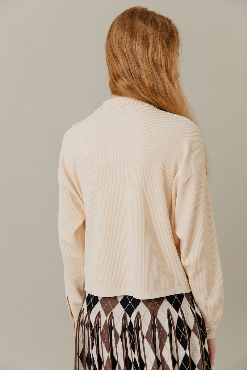 Ribbed Knit Loose Fit Blouse in Vanilla