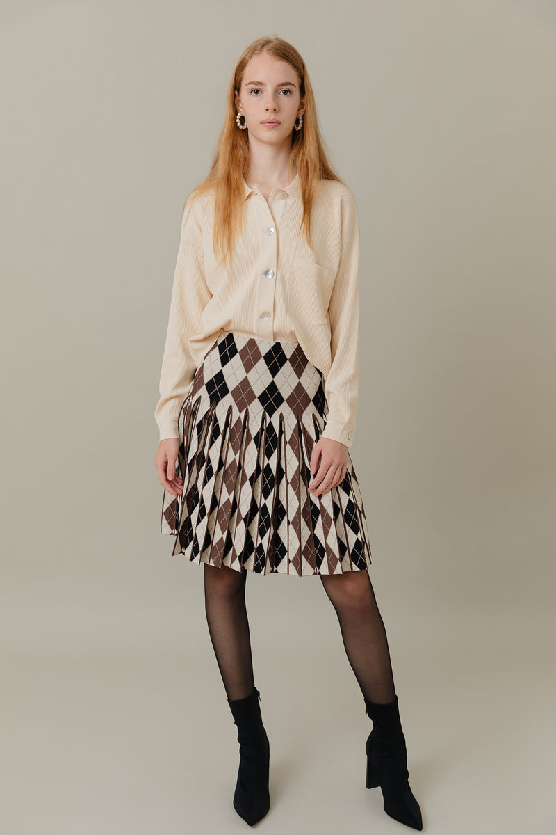 Ribbed Knit Loose Fit Blouse in Vanilla