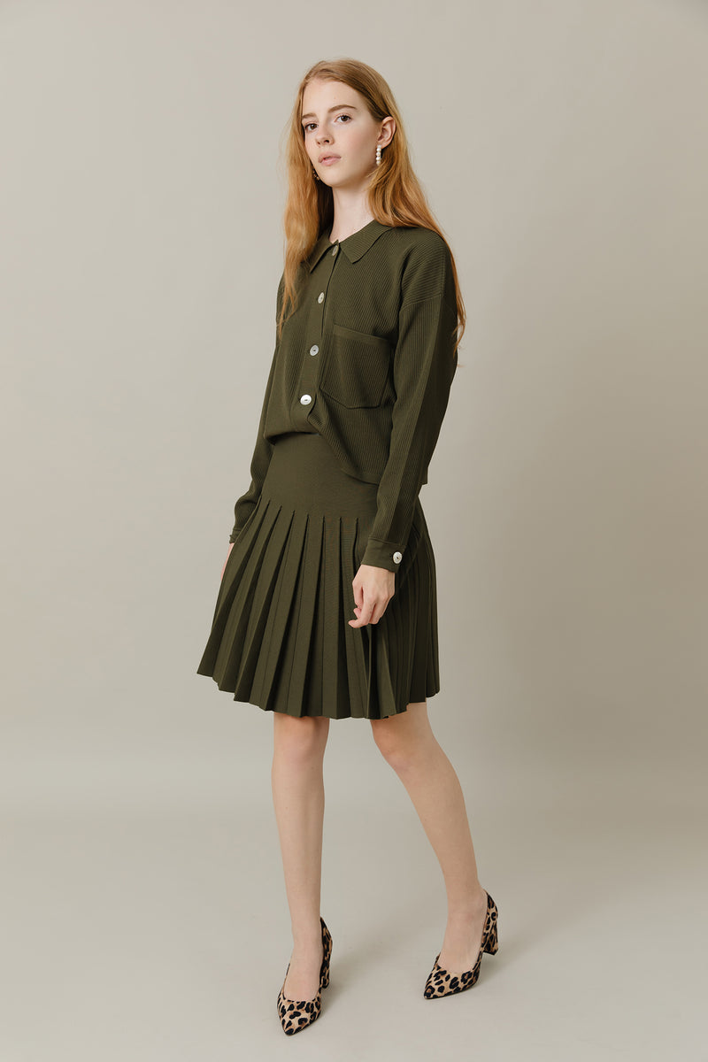 Ribbed Knit Loose Fit Blouse in Basil