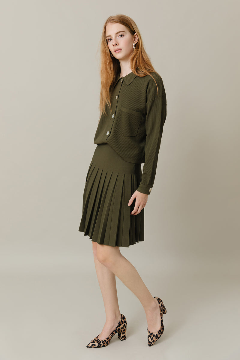 Ribbed Knit Loose Fit Blouse in Basil
