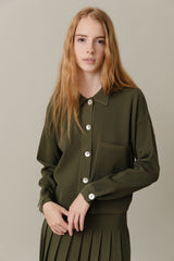 Ribbed Knit Loose Fit Blouse in Basil