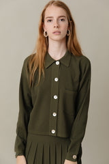 Ribbed Knit Loose Fit Blouse in Basil