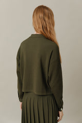 Ribbed Knit Loose Fit Blouse in Basil