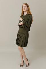 Ribbed Knit Loose Fit Blouse in Basil
