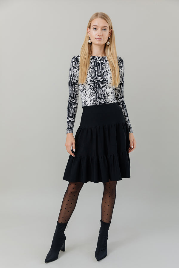 Tiered Knit Skirt in Black