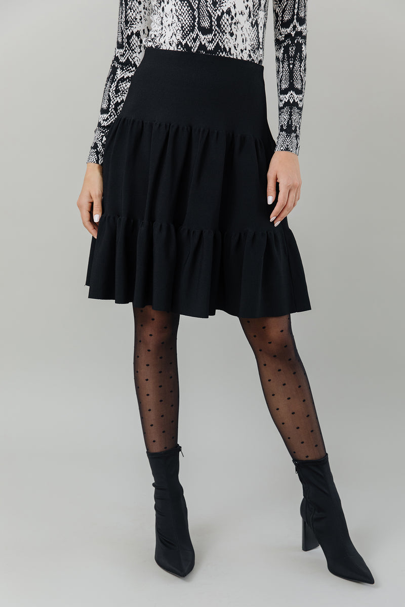 Tiered Knit Skirt in Black
